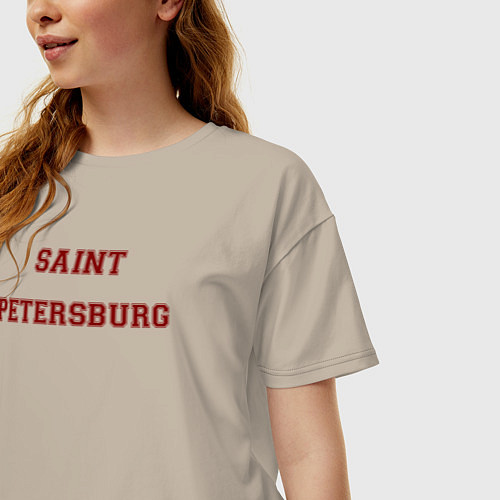 Женская футболка оверсайз Saint Petersburg Text / Миндальный – фото 3