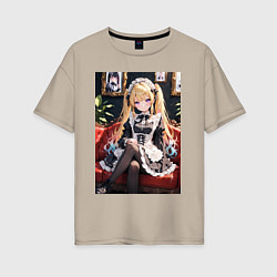 Женская футболка оверсайз Лоли-горничная сидит в кресле