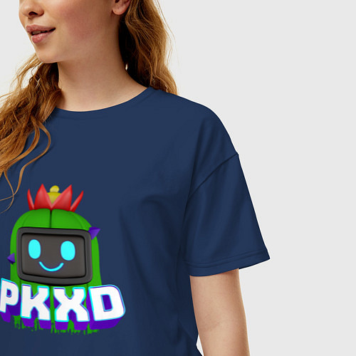 Женская футболка оверсайз Кактус из игры PK XD / Тёмно-синий – фото 3