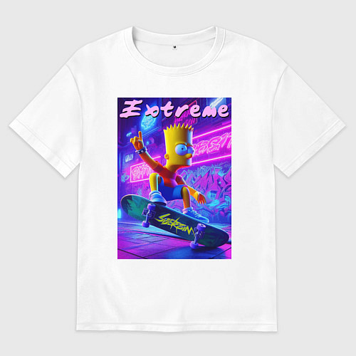 Женская футболка оверсайз Bart Simpson on a skateboard - extreme ai art / Белый – фото 1