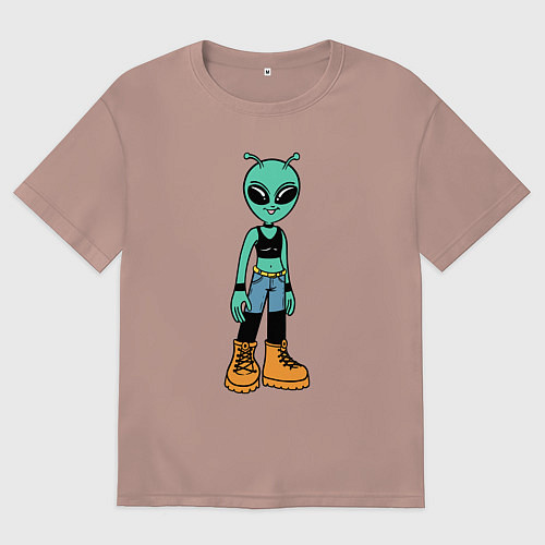 Женская футболка оверсайз Девочка инопланетянин / Пыльно-розовый – фото 1