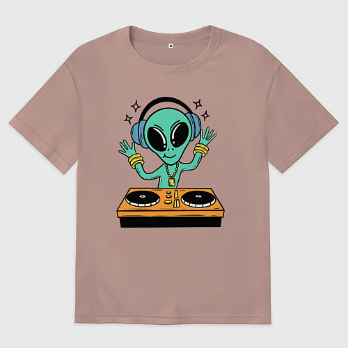 Женская футболка оверсайз Диджей инопланетянин / Пыльно-розовый – фото 1