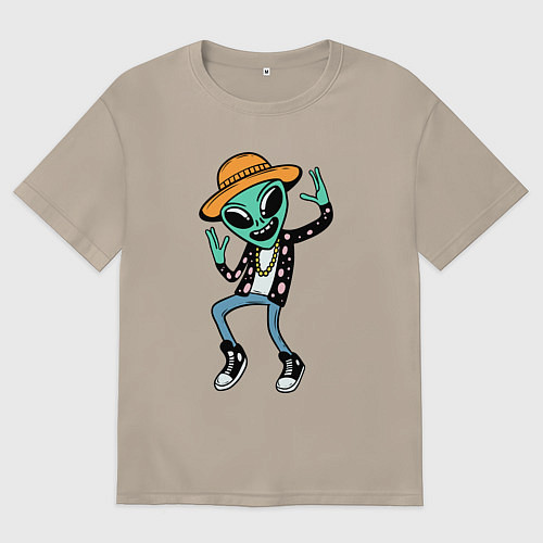 Женская футболка оверсайз Инопланетянин танцует / Миндальный – фото 1