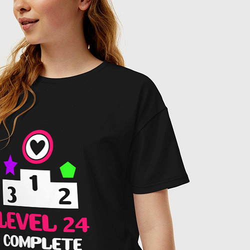 Женская футболка оверсайз 24 уровень пройден / Черный – фото 3