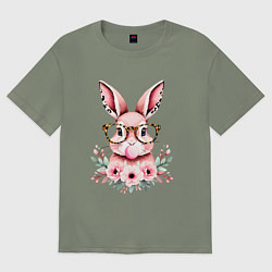 Женская футболка оверсайз Розовая зайка с бубльгумом