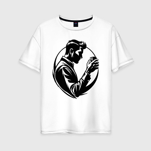 Женская футболка оверсайз Бармен со стаканом / Белый – фото 1