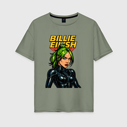 Футболка оверсайз женская Билли Айлиш в стиле комикса, цвет: авокадо
