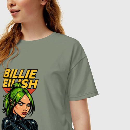 Женская футболка оверсайз Билли Айлиш в стиле комикса / Авокадо – фото 3