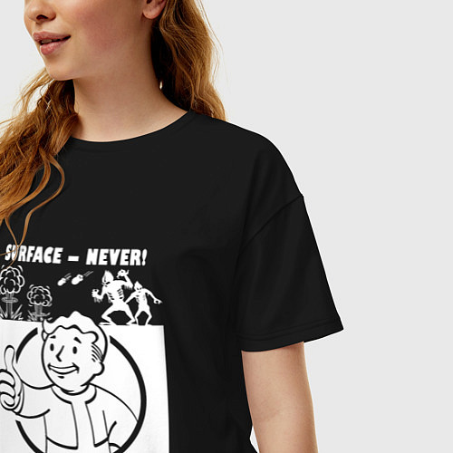Женская футболка оверсайз Поверхность никогда - убежище навсегда / Черный – фото 3