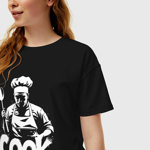 Женская футболка оверсайз Повар с большой ложкой / Черный – фото 3