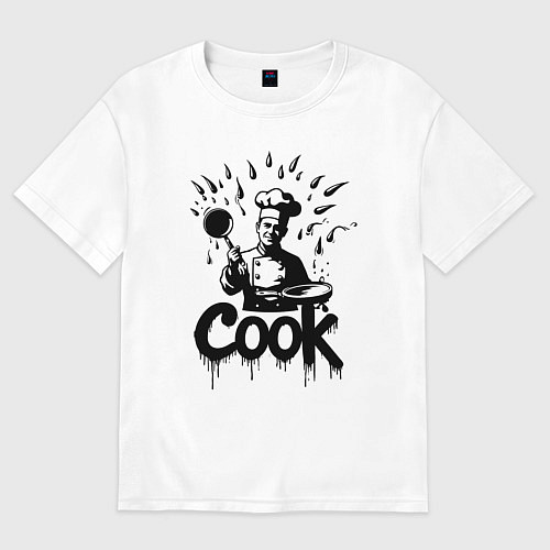 Женская футболка оверсайз Повар капли и сотейник / Белый – фото 1