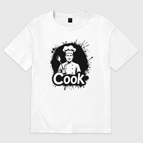 Женская футболка оверсайз Шеф-повар с ложкой черной краской / Белый – фото 1