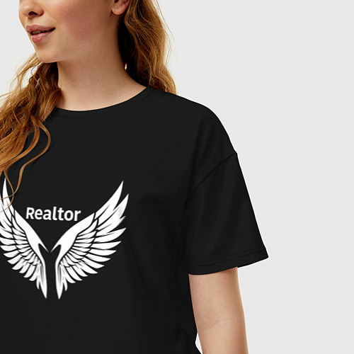 Женская футболка оверсайз Крылья риэлтора / Черный – фото 3