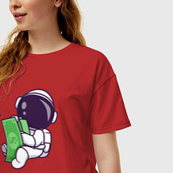 Футболка оверсайз женская Космонавт и доллары, цвет: красный — фото 2