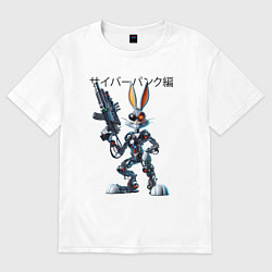 Футболка оверсайз женская Киборг Багз Банни с оружием - нейроарт фантазия, цвет: белый