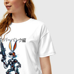 Футболка оверсайз женская Киборг Багз Банни с оружием - нейроарт фантазия, цвет: белый — фото 2