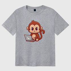 Женская футболка оверсайз Обезьянка с ноутбуком