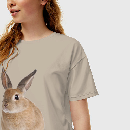 Женская футболка оверсайз Бежевый кролик / Миндальный – фото 3