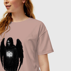 Футболка оверсайз женская Bones с черными крыльями, цвет: пыльно-розовый — фото 2