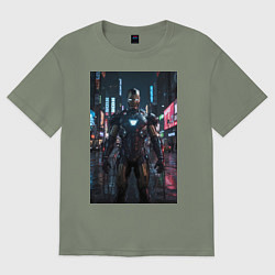 Женская футболка оверсайз Железный человек посреди ночного города