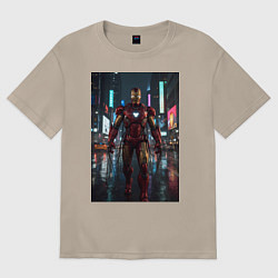 Женская футболка оверсайз Железный человек посреди ночного города