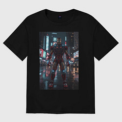 Женская футболка оверсайз Железный человек посреди ночного города