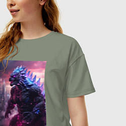 Футболка оверсайз женская Годзилла посреди мегаполиса, цвет: авокадо — фото 2