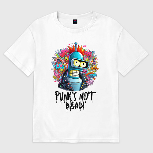 Женская футболка оверсайз Бендер с красным хайером - панк жив / Белый – фото 1