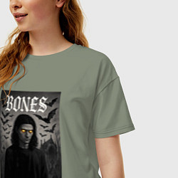Футболка оверсайз женская Bones с желтыми горящими глазами, цвет: авокадо — фото 2