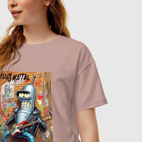 Женская футболка оверсайз Гитарист Бендер - тяжёлый рок / Пыльно-розовый – фото 3