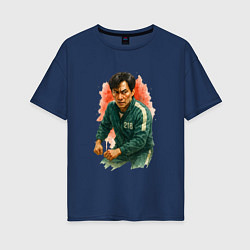 Футболка оверсайз женская Игра в кальмара игрок 218, цвет: тёмно-синий