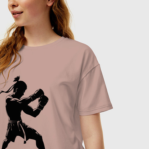 Женская футболка оверсайз Тайский боксер / Пыльно-розовый – фото 3