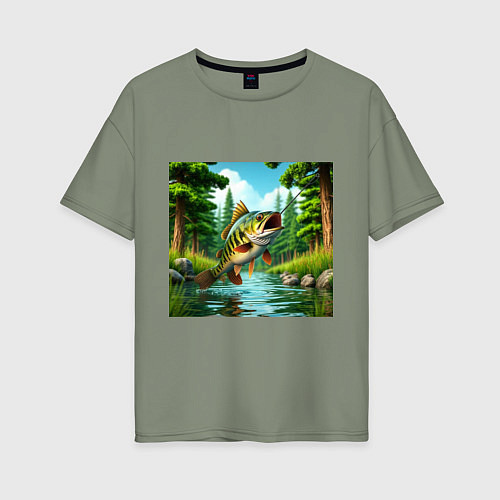 Женская футболка оверсайз Крупный улов - рыбалка / Авокадо – фото 1