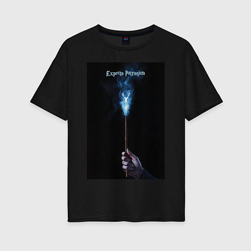 Женская футболка оверсайз Expecto Patronum - заклинание / Черный – фото 1
