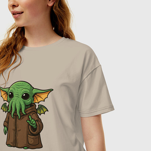 Женская футболка оверсайз Грогу - Ктулху / Миндальный – фото 3