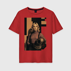 Женская футболка оверсайз Девушка водолаз ретро-футуризм поп-арт 1970-е