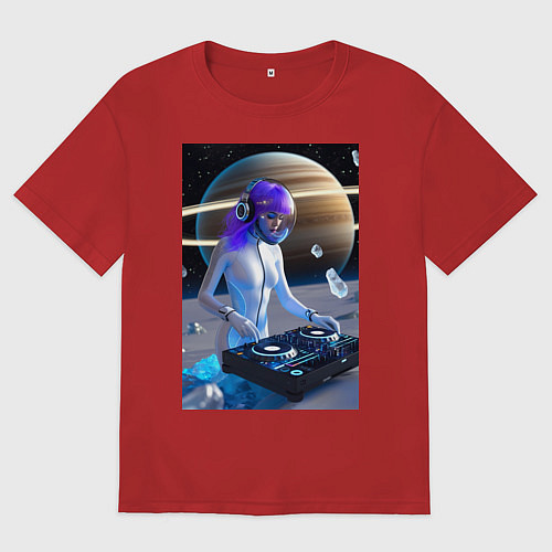 Женская футболка оверсайз Девушка космо DJ с сатурном / Красный – фото 1