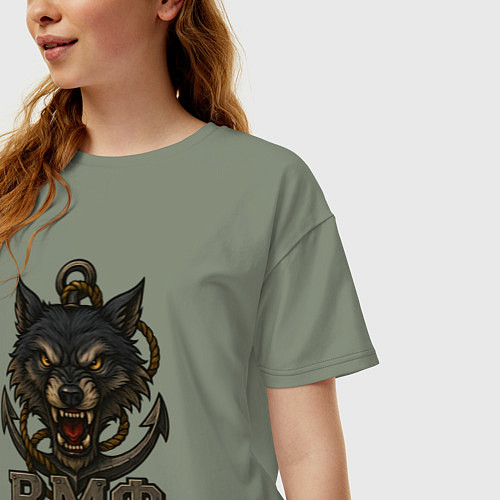 Женская футболка оверсайз ВМФ волк / Авокадо – фото 3