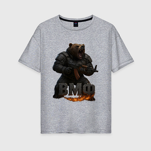 Женская футболка оверсайз ВМФ стреляющий медведь / Меланж – фото 1
