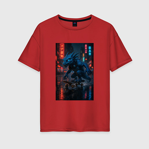 Женская футболка оверсайз Дракон на Колесах / Красный – фото 1