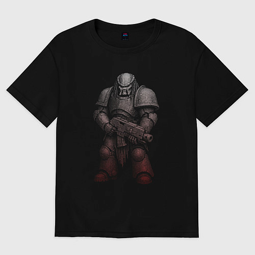 Женская футболка оверсайз Хищник космодесантник / Черный – фото 1