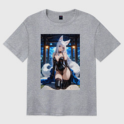 Футболка оверсайз женская Белая лисица в откровенном наряде, цвет: меланж