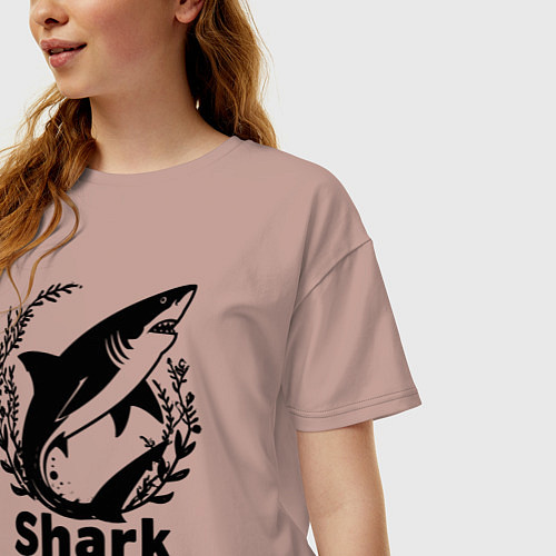 Женская футболка оверсайз Акула в водрослях / Пыльно-розовый – фото 3