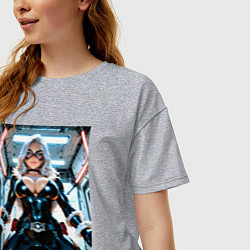 Футболка оверсайз женская Черная кошка в сейфе банка, цвет: меланж — фото 2