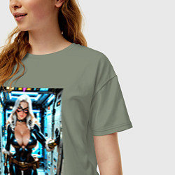 Футболка оверсайз женская Черная кошка в сейфе банка, цвет: авокадо — фото 2