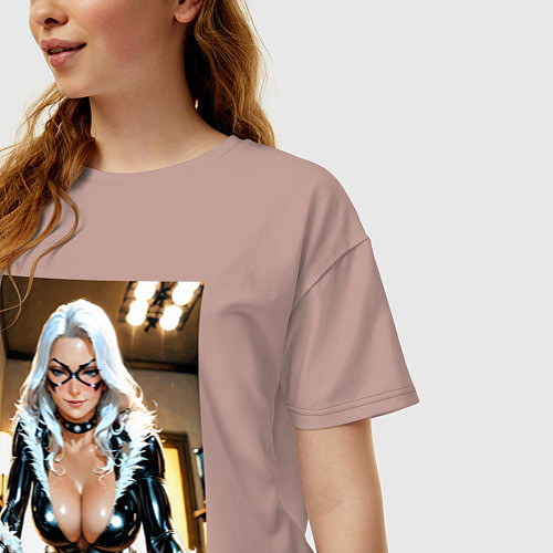 Женская футболка оверсайз Черная кошка в комнате / Пыльно-розовый – фото 3