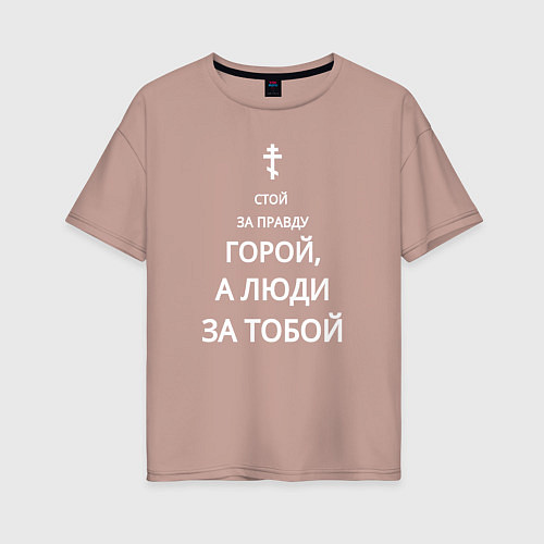 Женская футболка оверсайз За правду горой белый арт / Пыльно-розовый – фото 1