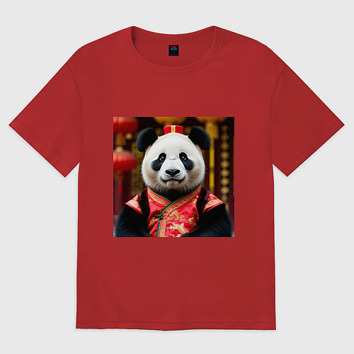 Женская футболка оверсайз Императорская панда / Красный – фото 1