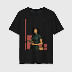 Женская футболка оверсайз Ретрофутуризм девушка с бластером поп-арт 1970-е