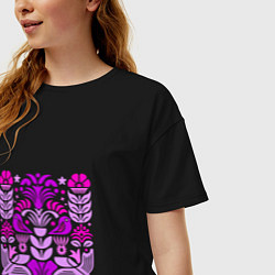 Футболка оверсайз женская Райские птицы сиреневые, цвет: черный — фото 2